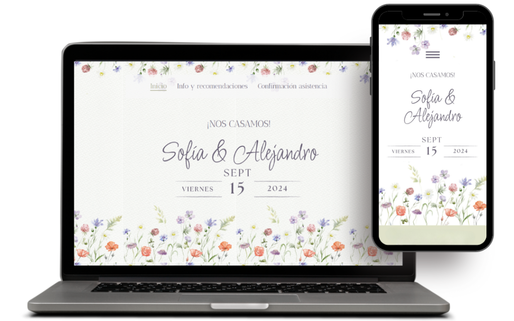 Invitación de boda digital minimalista personalizable de flores